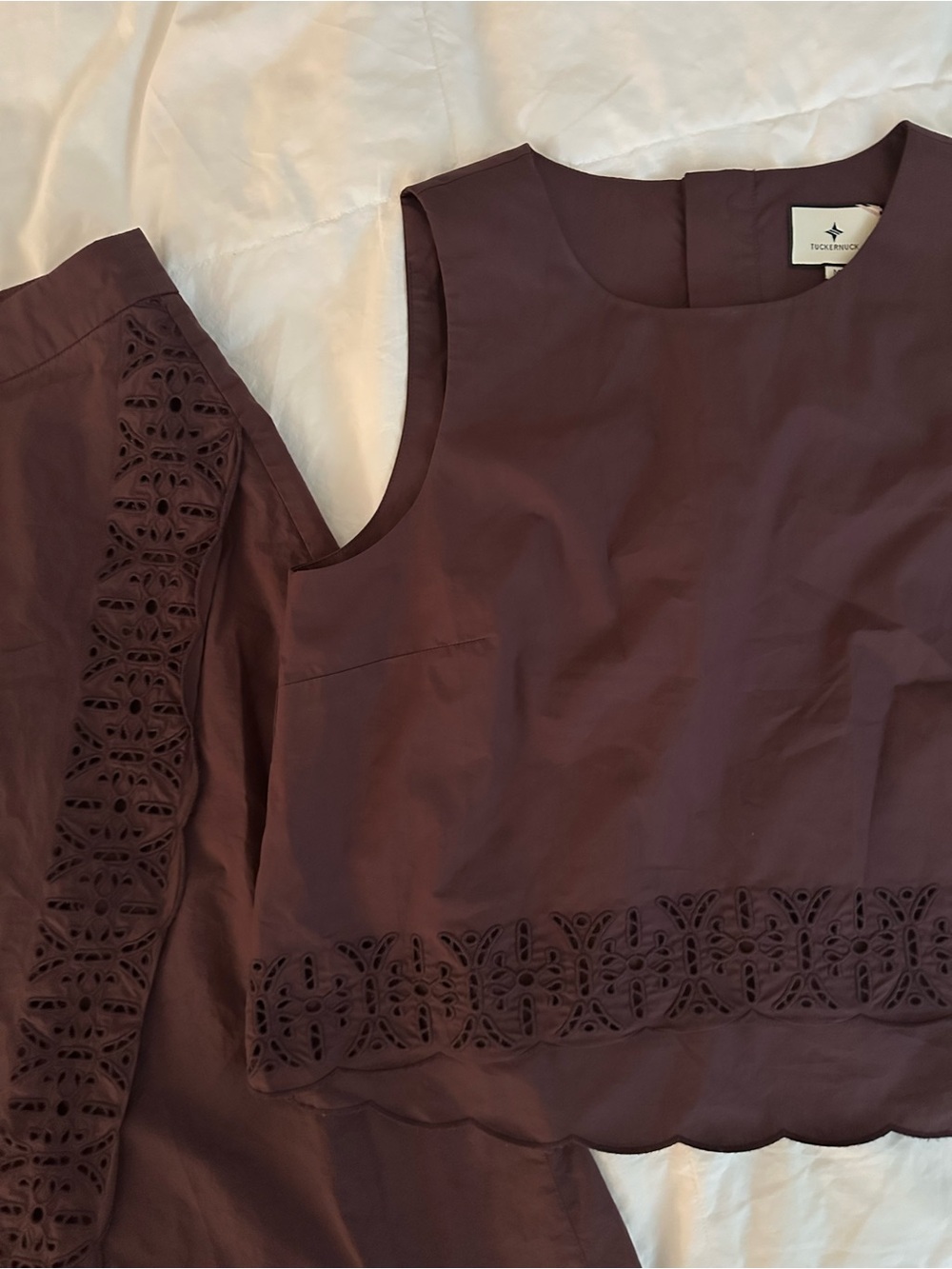 Tuckernuck Plum Eyelet Crop Top & MIDI Skirt Set